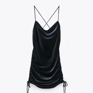 NWT ZARA black velvet mini dress! Cinching on the sides! SIZE- S